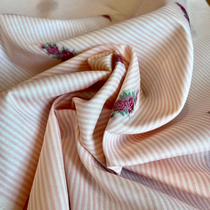 Embroidered Rose Pinstripe / Pink