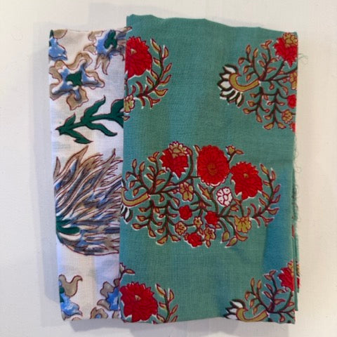 Handblock 2 Yard Bundle : Teal & White